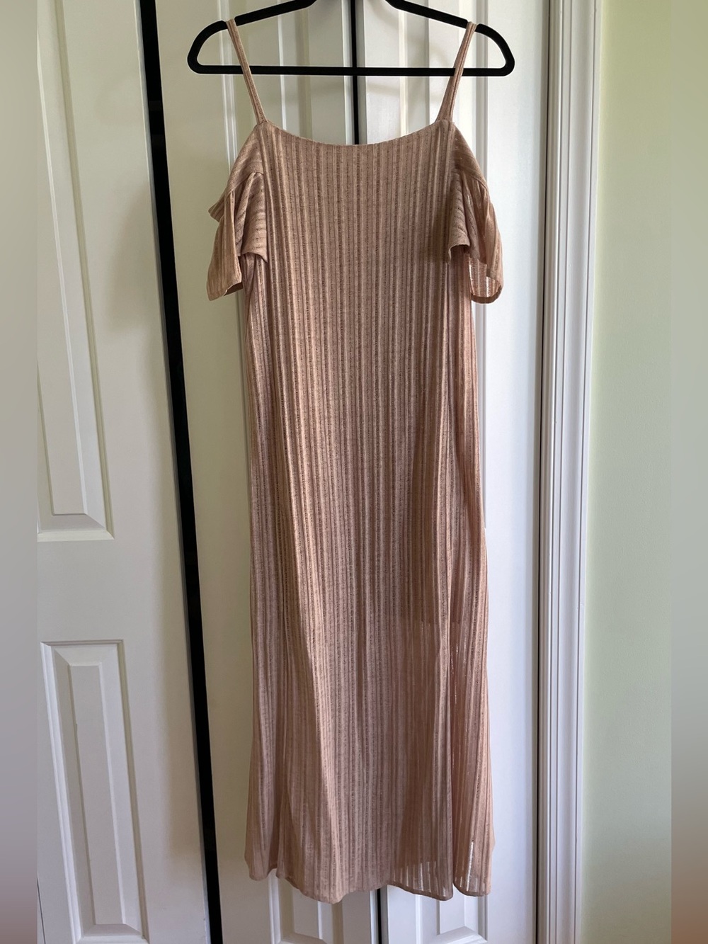 Beige Cold-Shoulder Maxi Dress